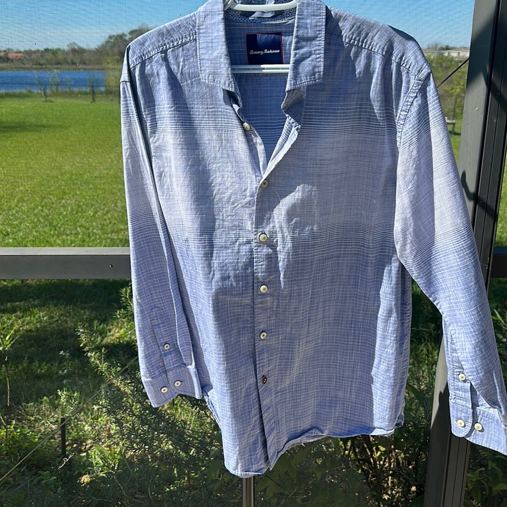 Tommy Bahama Striped Cotton Button Up Shirt Men's Blue White Casual Summer